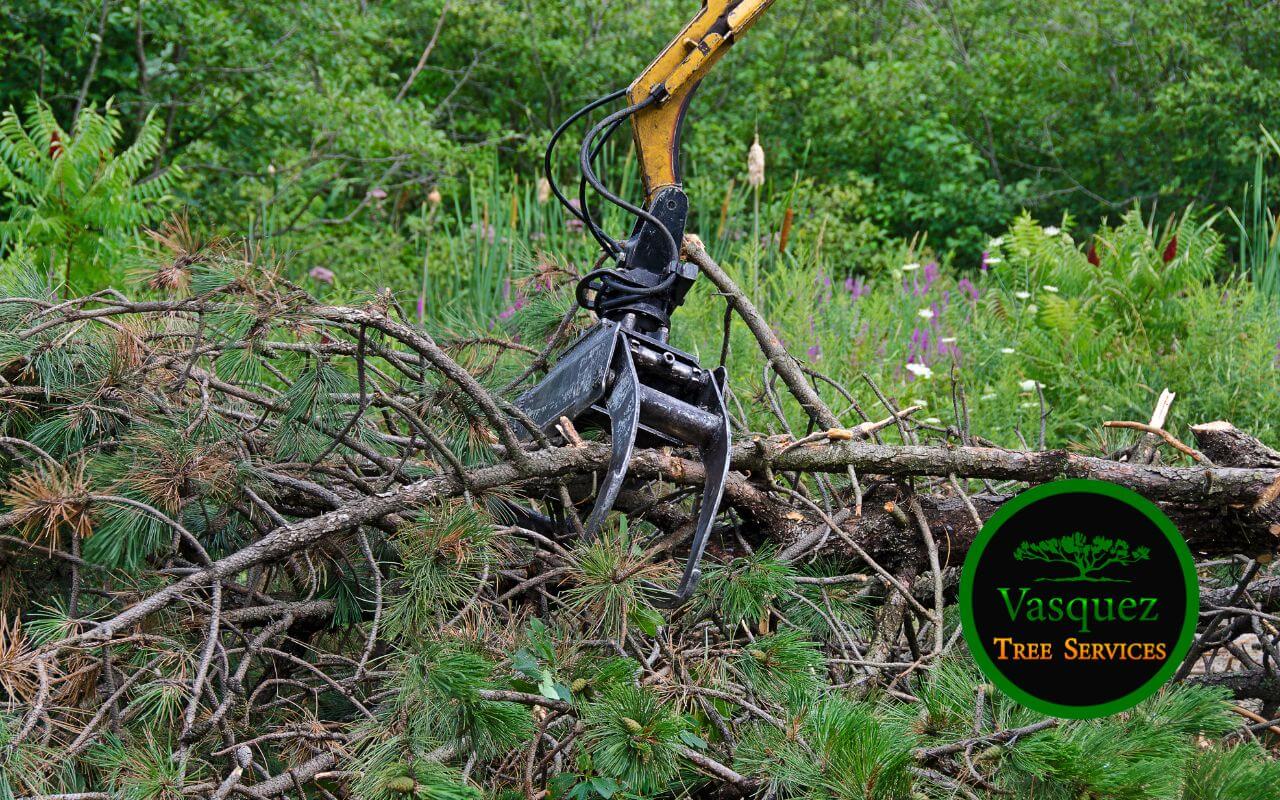 Following safe practices and using protective gear during the disposal of tree branches