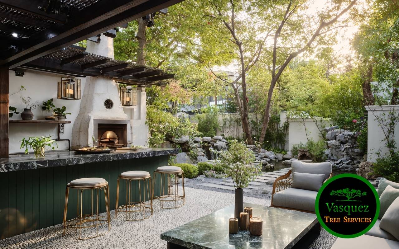 Beautiful backyard after professional tree trimming in Little Rock