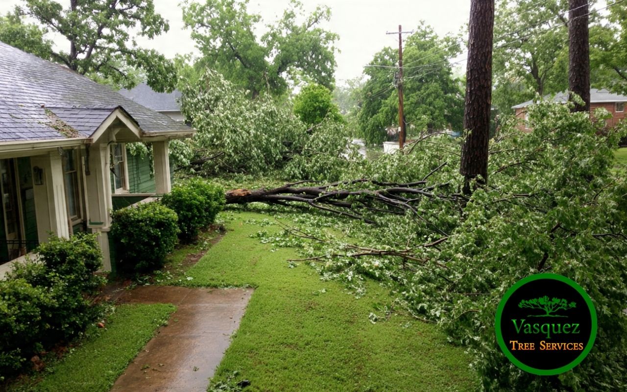 Emergency Tree Removal in Little Rock after severe storm damage in a residential yard