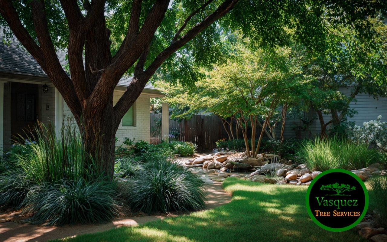Drought tolerant trees in Little Rock providing shade in a residential yard