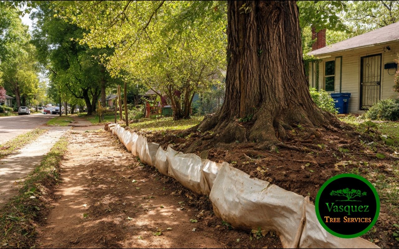 Root barrier installed to prevent tree root problems near driveway in Little Rock