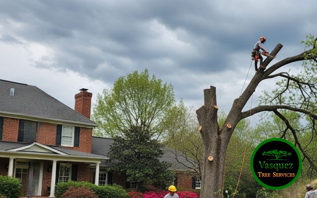 Tree removal before storm season in Little Rock at a residential front yard