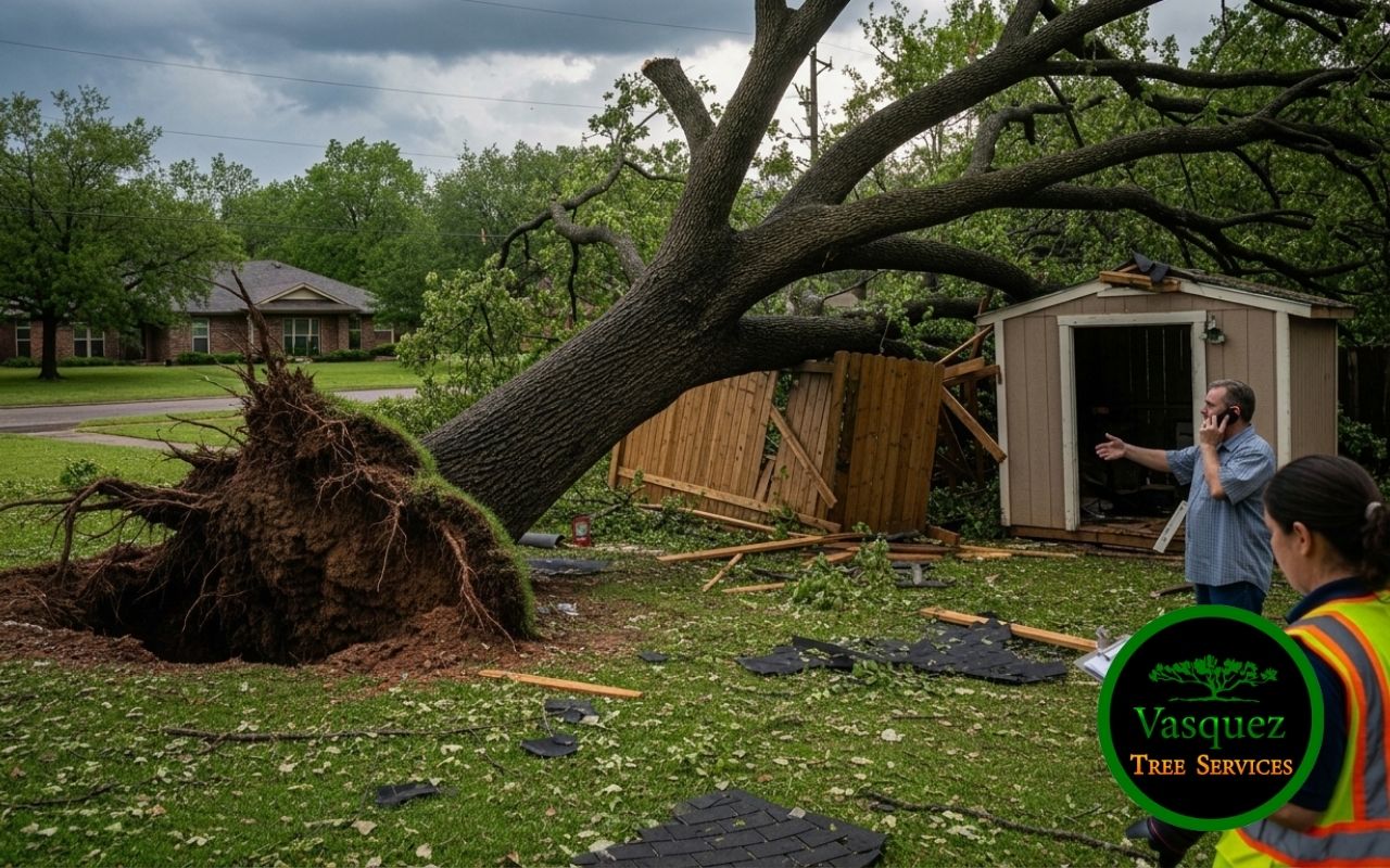 Fallen tree on a home during tree insurance claims for storm damage in Arkansas