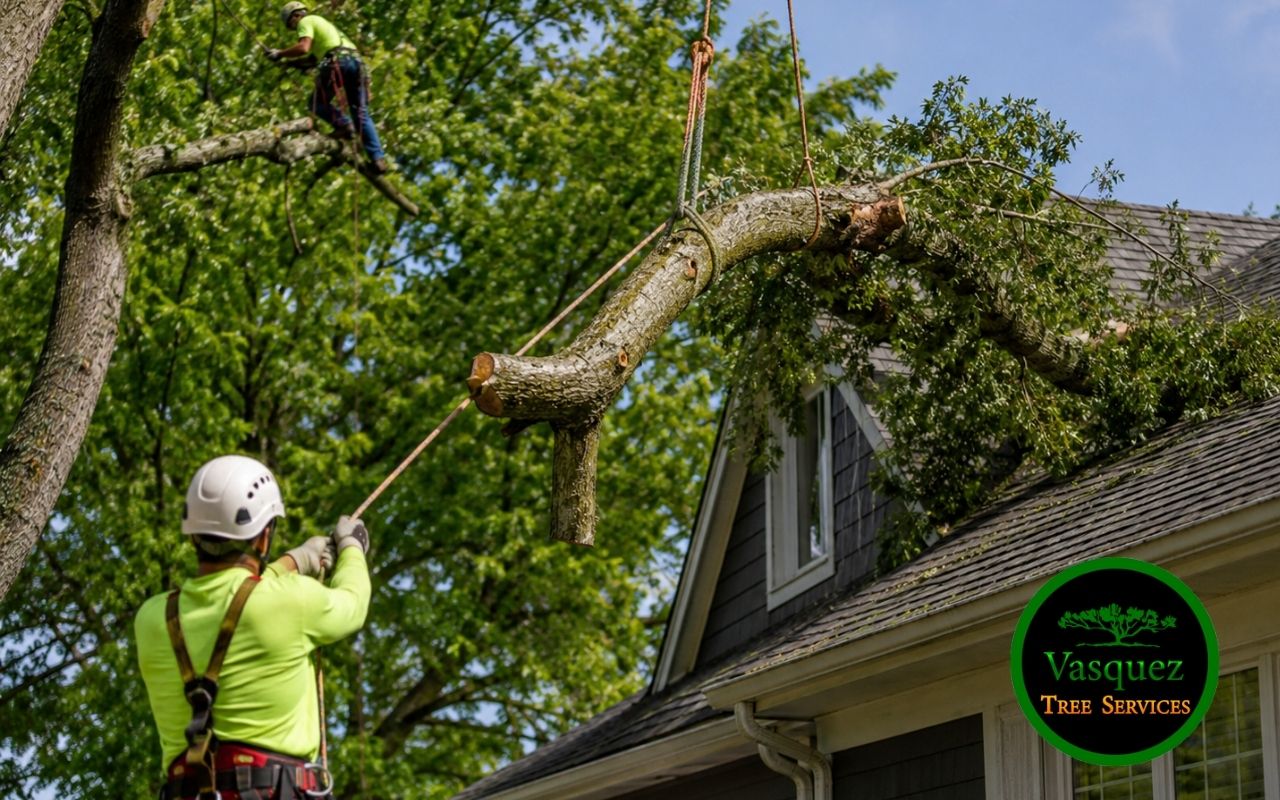 Tree limb removal near a roof for safer home protection