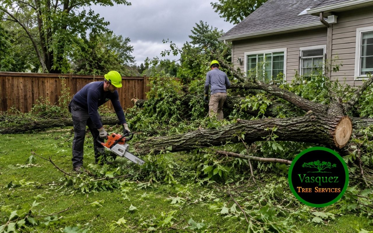 fallen tree removal for storm debris in a residential yard