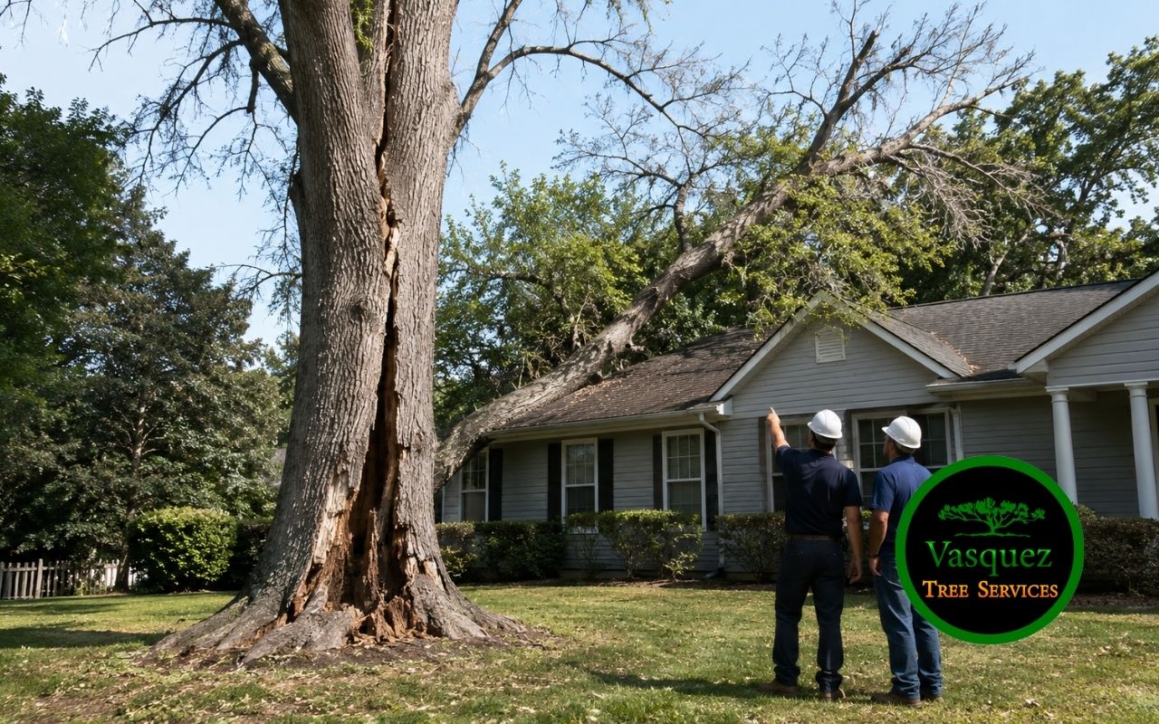 Overgrown trees with branches growing close to a home